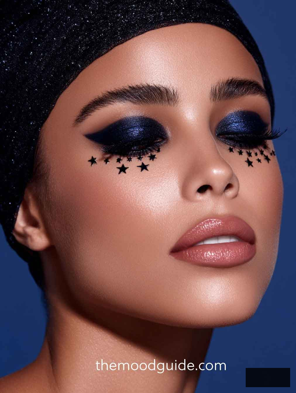 chic navy blue makeup for witchy celestial makeup