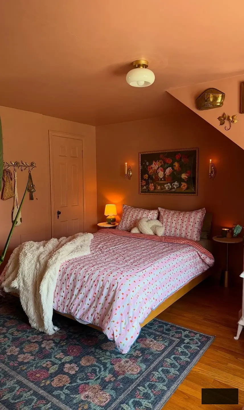 terracotta attic bedroom color drenching idea