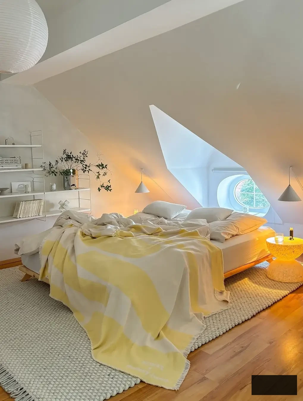 modern attic bedroom with dormer window idea