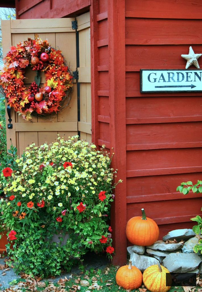 Autumn wreath on barn door