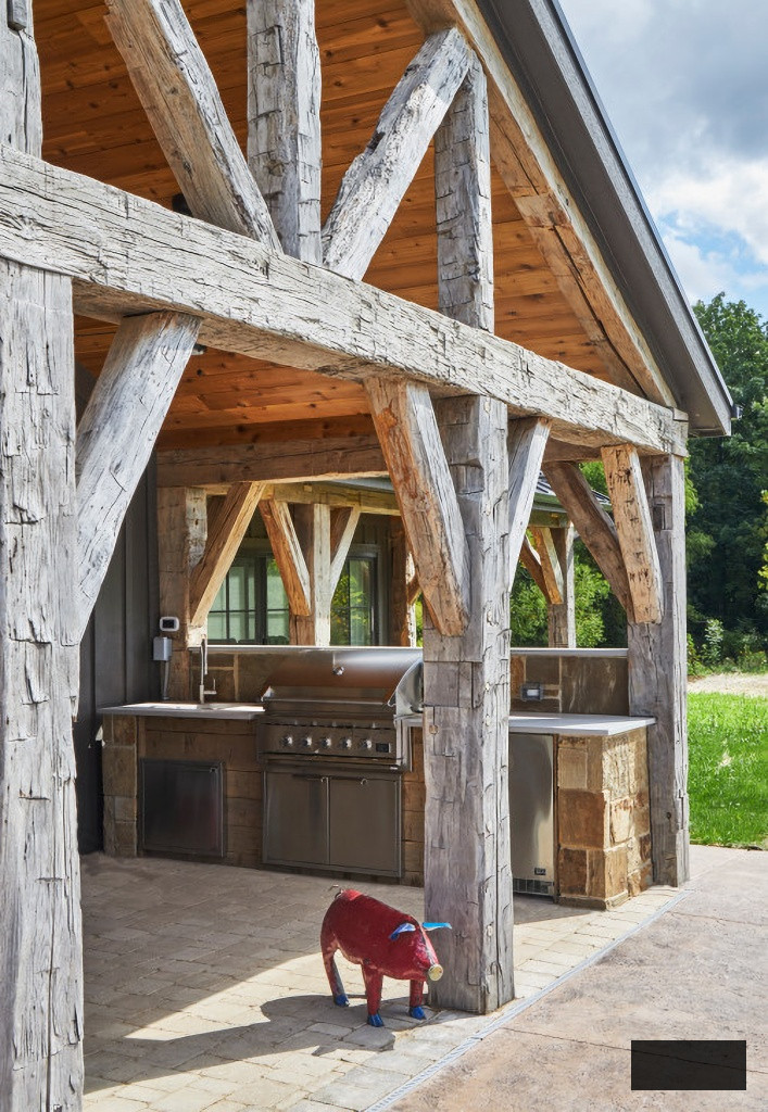 outdoor kitchen area and rustic patio