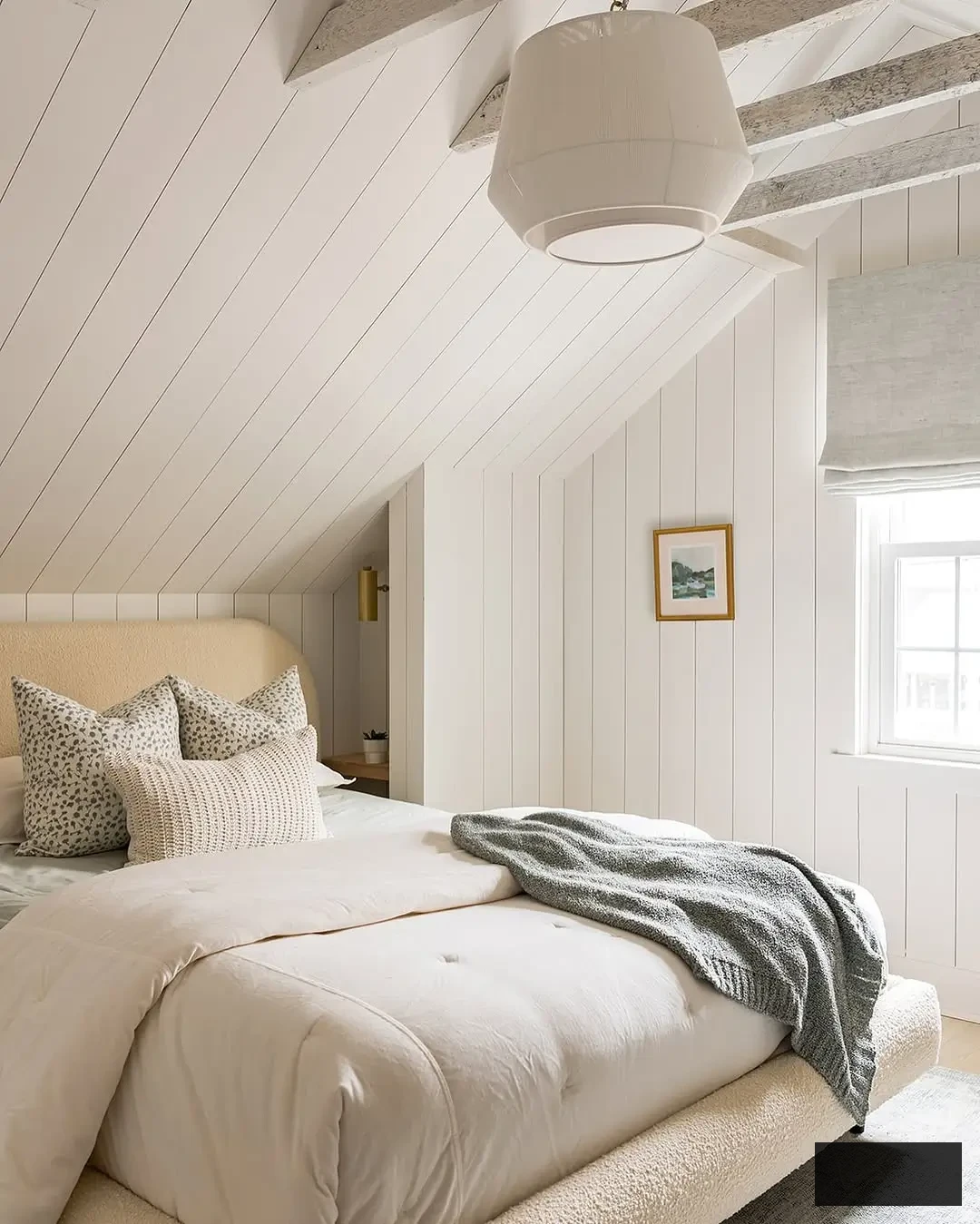 all white attic bedroom design
