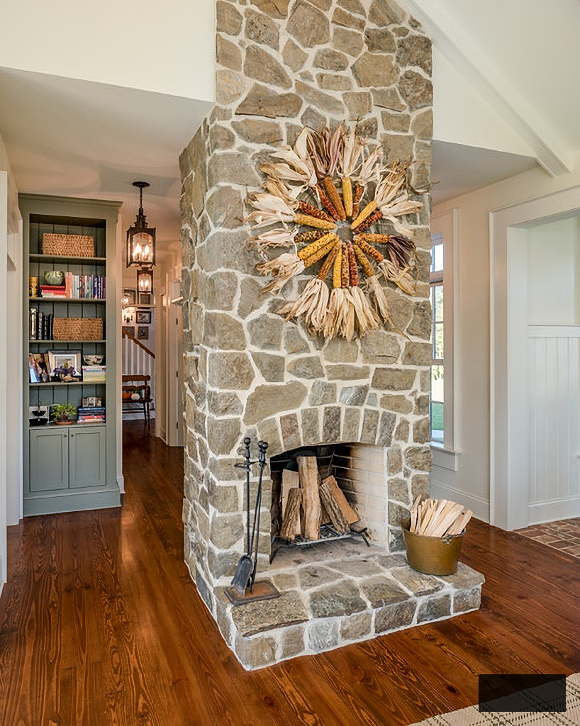 rustic stone fireplace