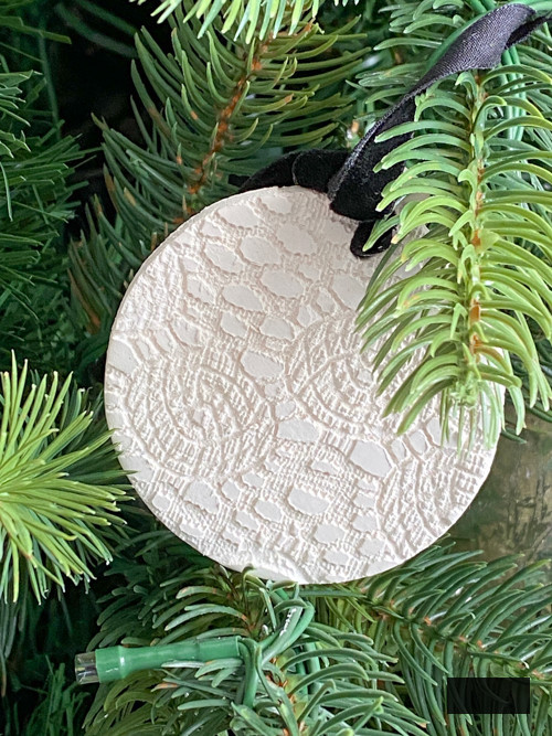 DIY Lace Christmas Ornaments crafted with air-dry clay, lace, and basic tools. Simple, elegant, and adaptable festive adornments for your tree.