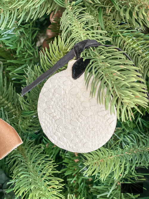 DIY Lace Christmas Decorations crafted with air-dry clay, lace, and basic tools. Simple, elegant, and customizable holiday adornments for your tree.