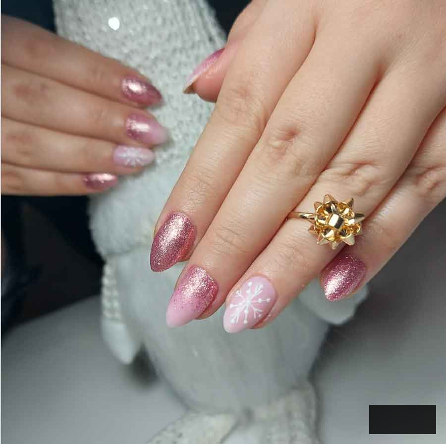 all pink glitter xmas nails