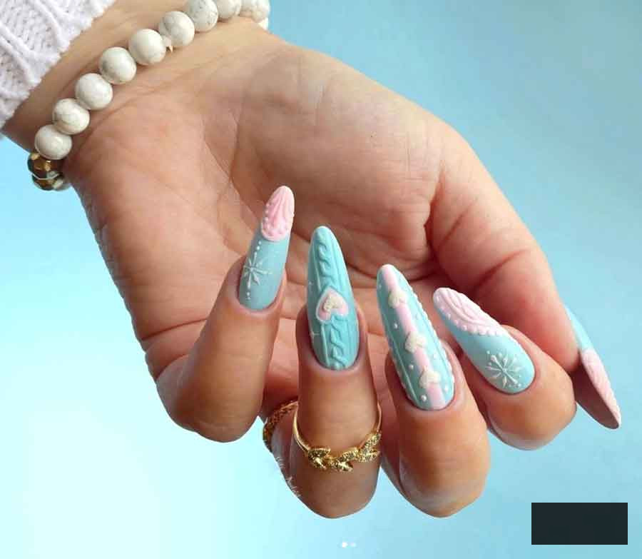 baby pink and baby blue christmas nails