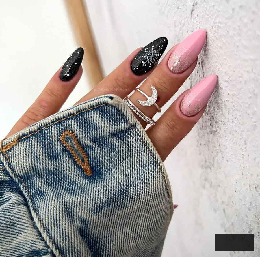 black pink xmas nail design