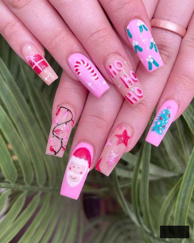 playful pink christmas nails
