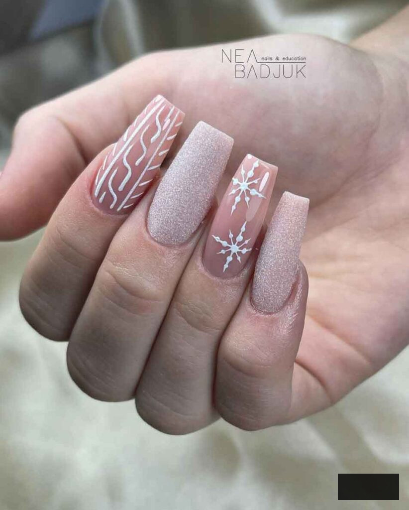 coffin pink christmas nails with glitter
