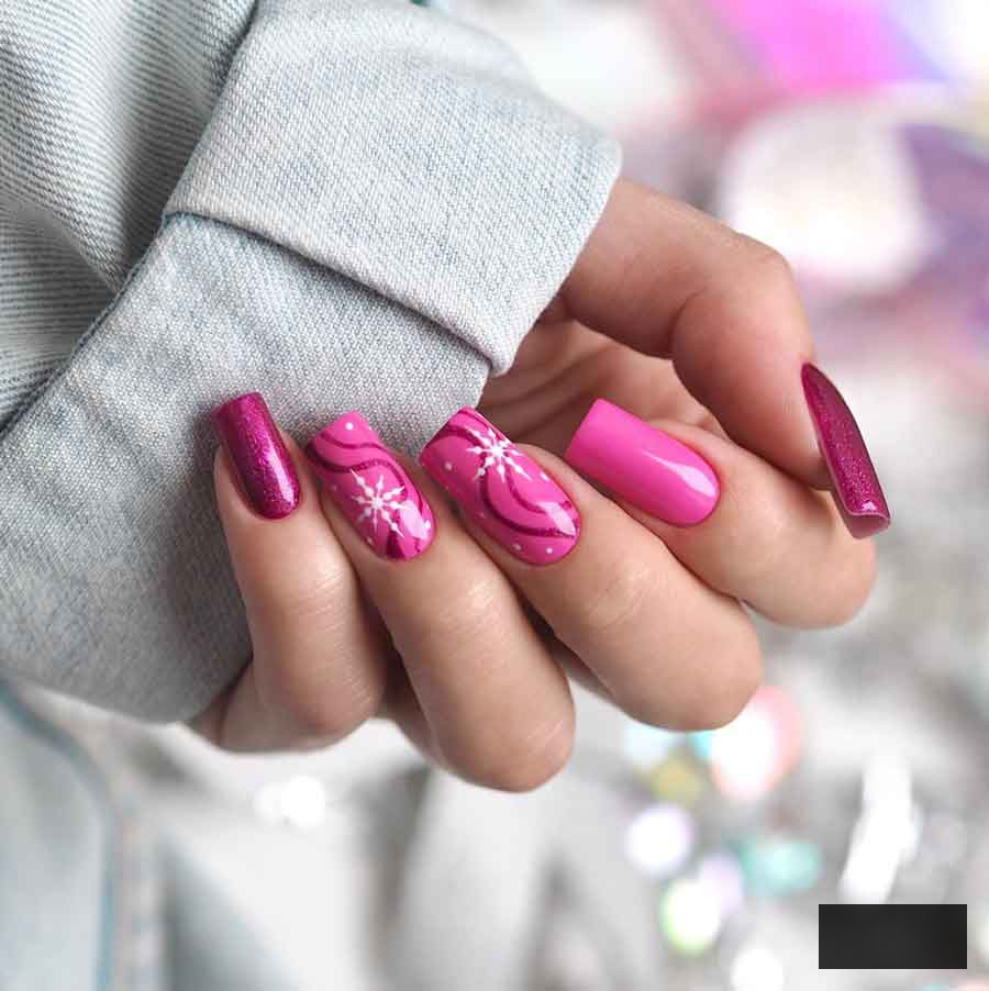 vivid pink glitter christmas nails