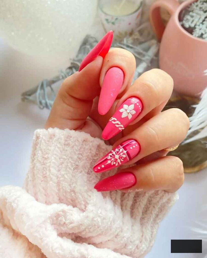 vivid pink long christmas nails