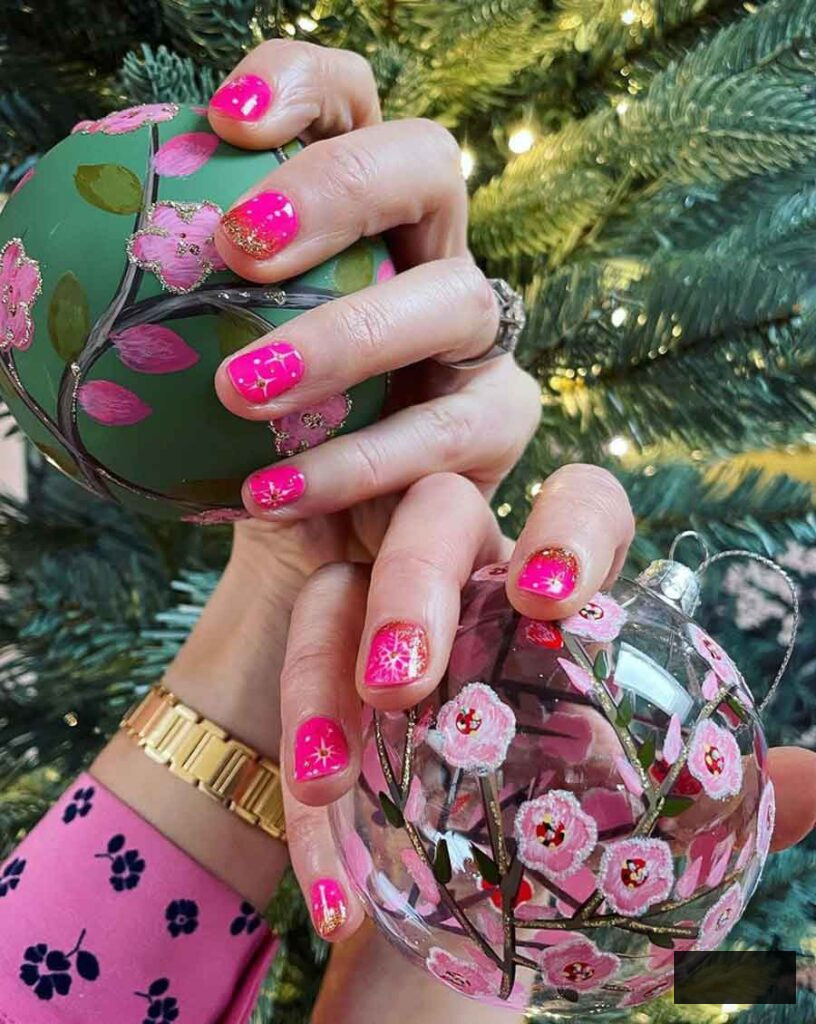 vivid pink short nail art