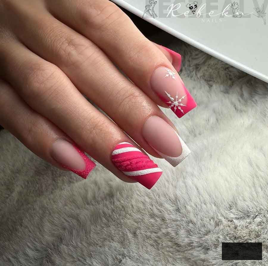 vivid pink french tips christmas nails