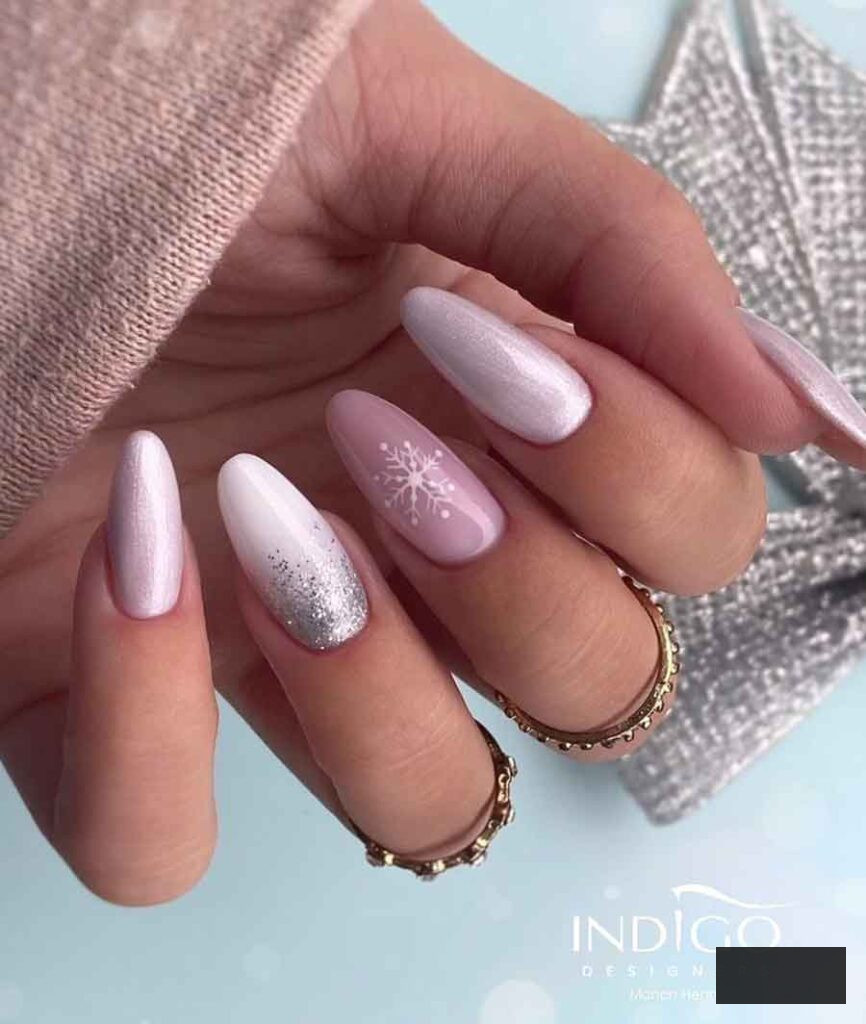 light pink and silver  xmas nails