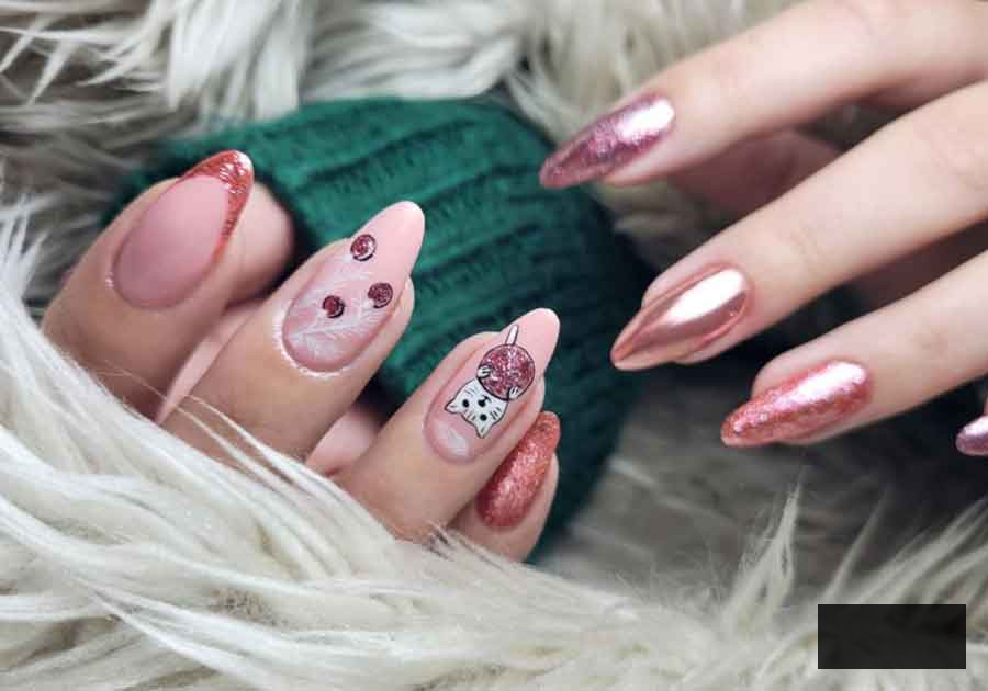 pink christmas nail artwork