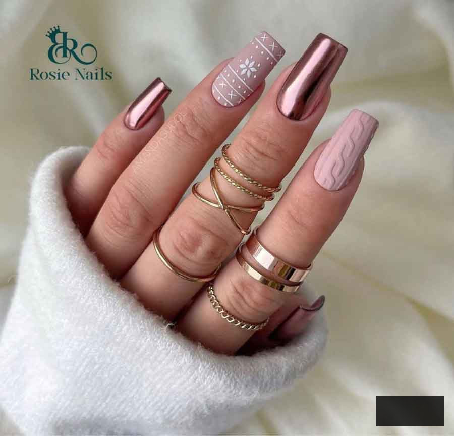 pink chrome sweater nails christmas