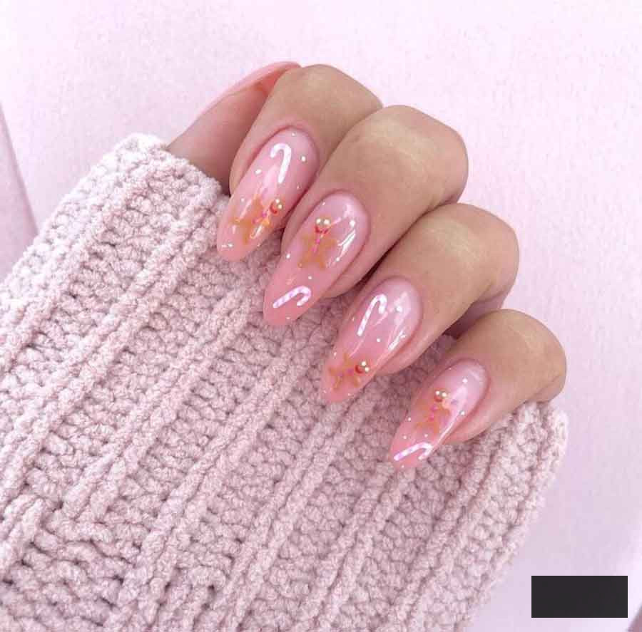 soft pink nude natural christmas nail design almond
