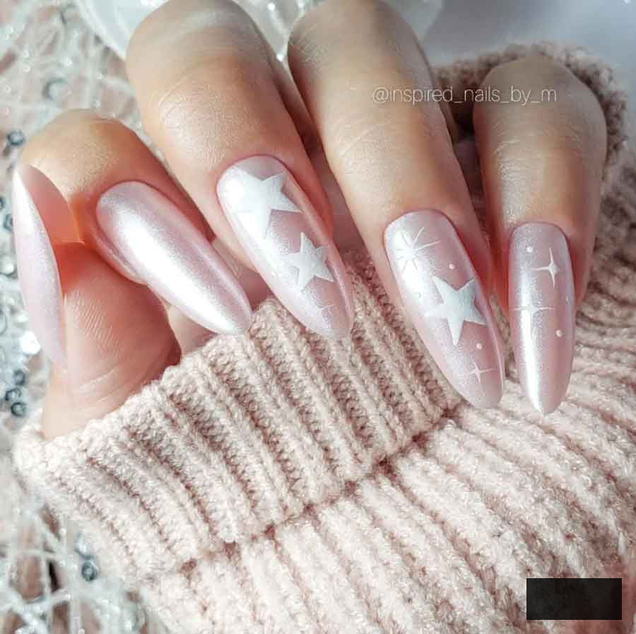 shimerry baby pink an white holiday nails