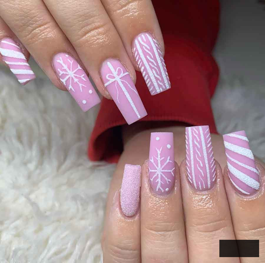 white pink xmas nails