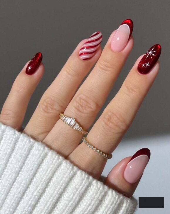 velvet cozy red and white aesthetic christmas nails