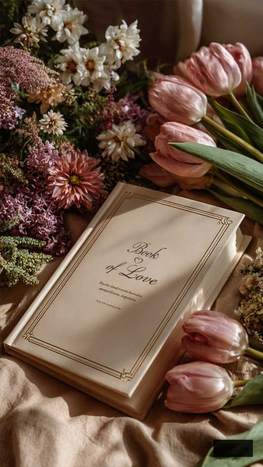 beautiful aesthetic romantic book wallpaper for iPhone with tulips
