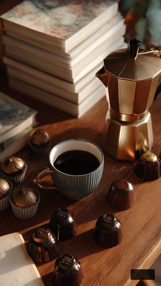 coffe, chocolate and books phone background
