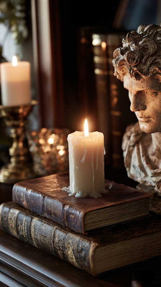 aesthetic academia books and candle phone wallpaper
