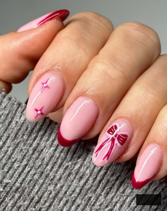 scarlet and fuchsia nail art