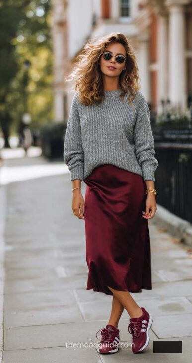 casual chic burgundy and grey style