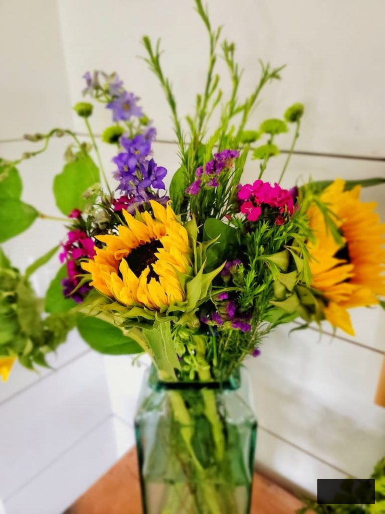 vase filled with summer flowers
