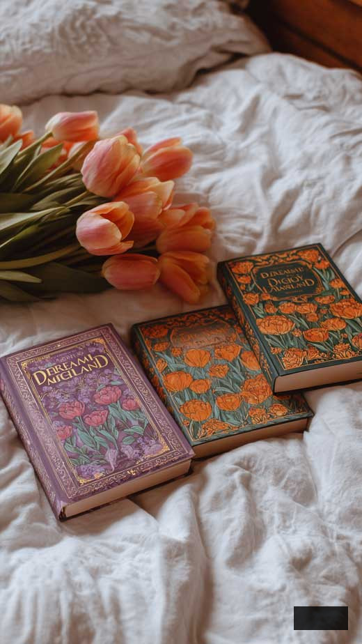 books and tulips phone background