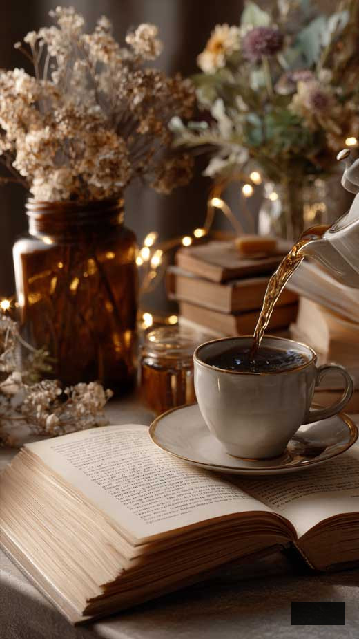 tea and books aesthetic wallpaper