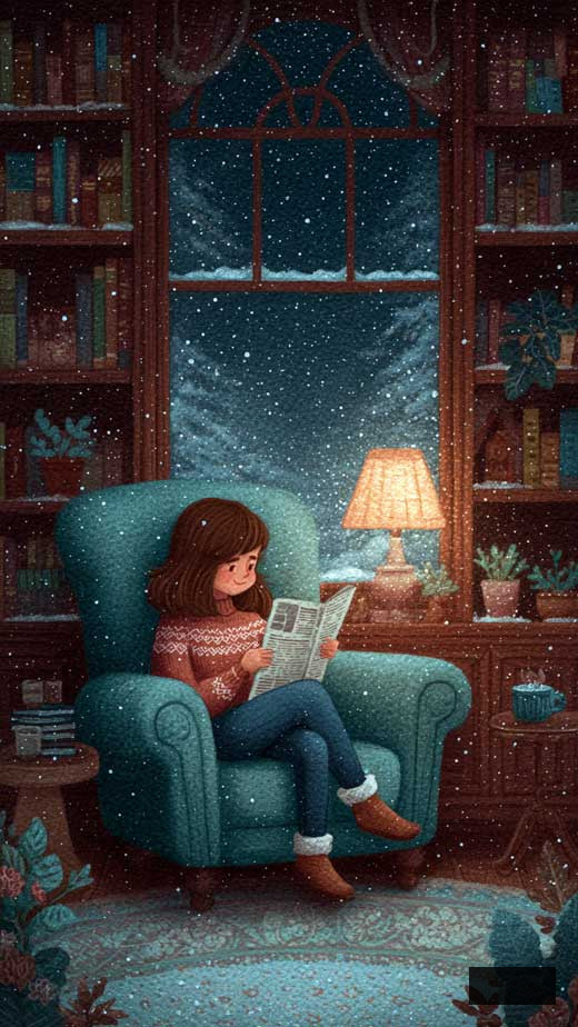 adorable winter phone wallpaper for book enthusiasts