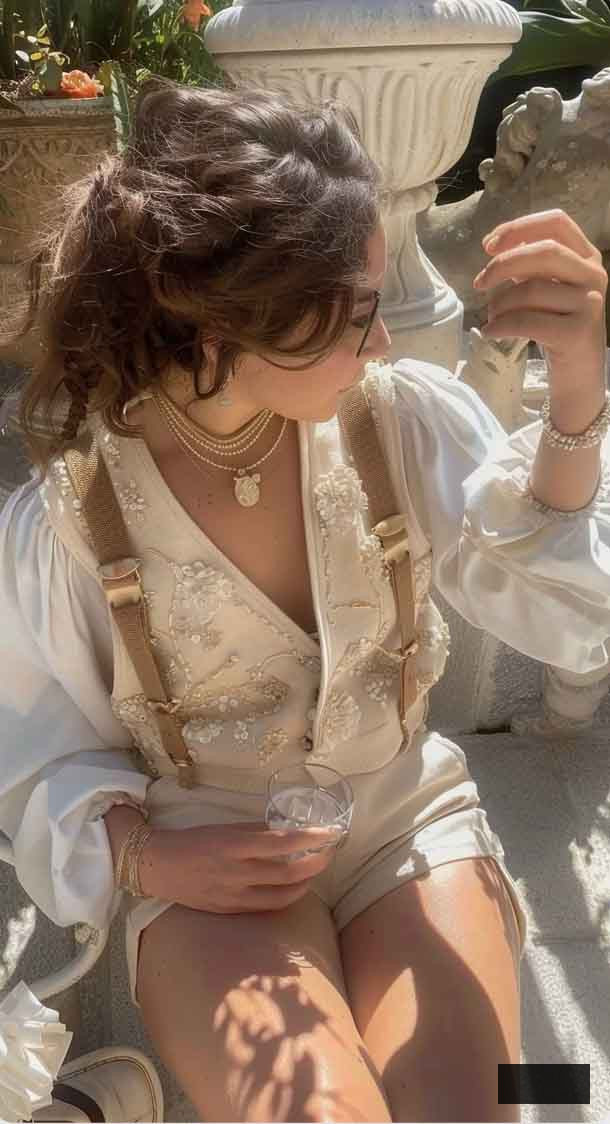 boho chic summer aesthetic style with embroidered vest in light academia aesthetics.