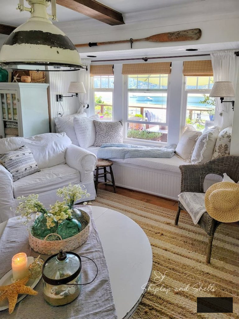 beach cottage living room decorated for summer
