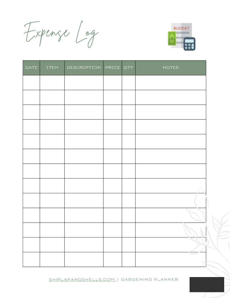 Utilizing a Gardening Journal: expense log