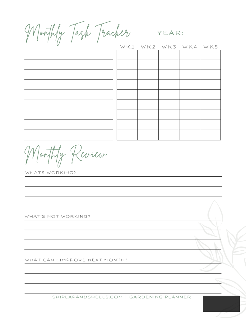 Using a Gardening Journal: monthly task tracker