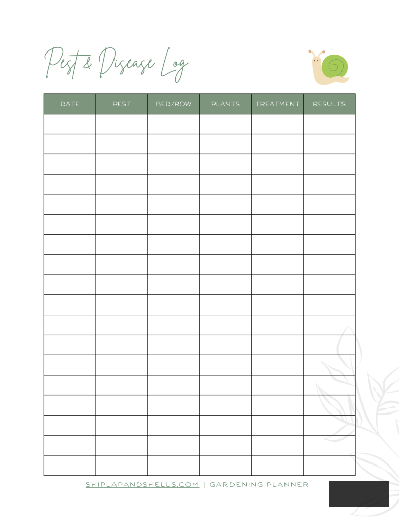Utilizing a Gardening Journal: pest and disease log