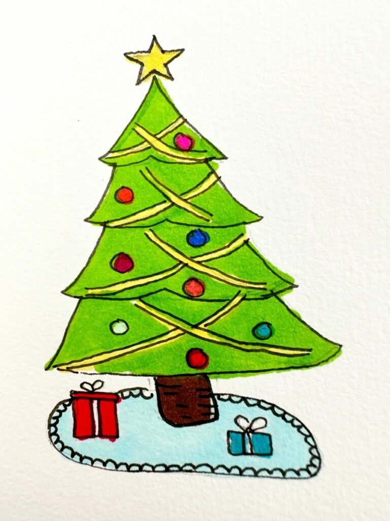 Desenho de árvore de Natal com decorações