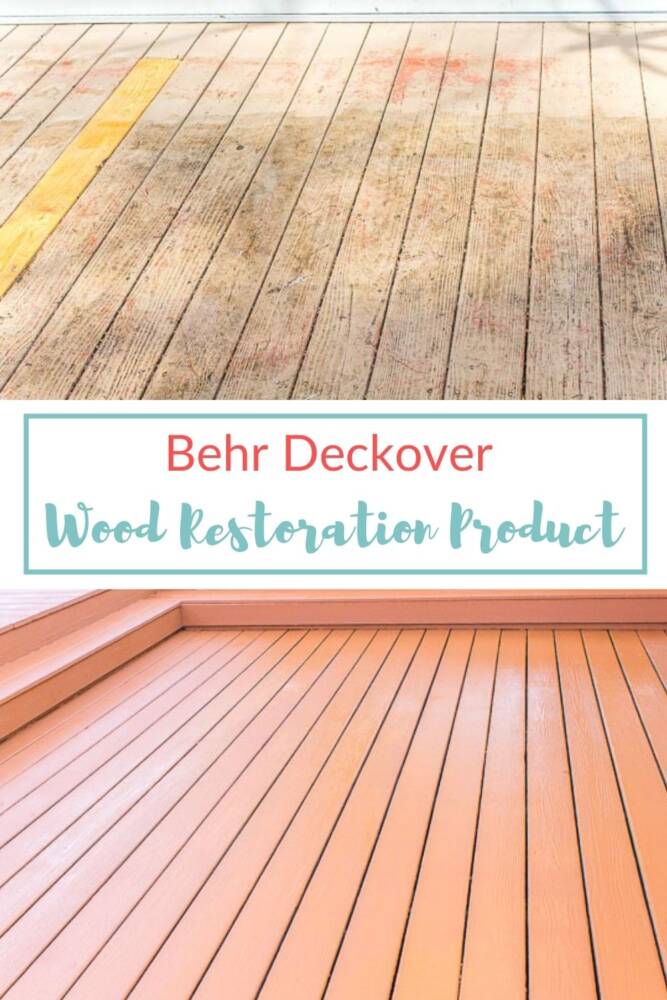 Antes e depois da restauração de madeira do deck usando Behr Deckover
