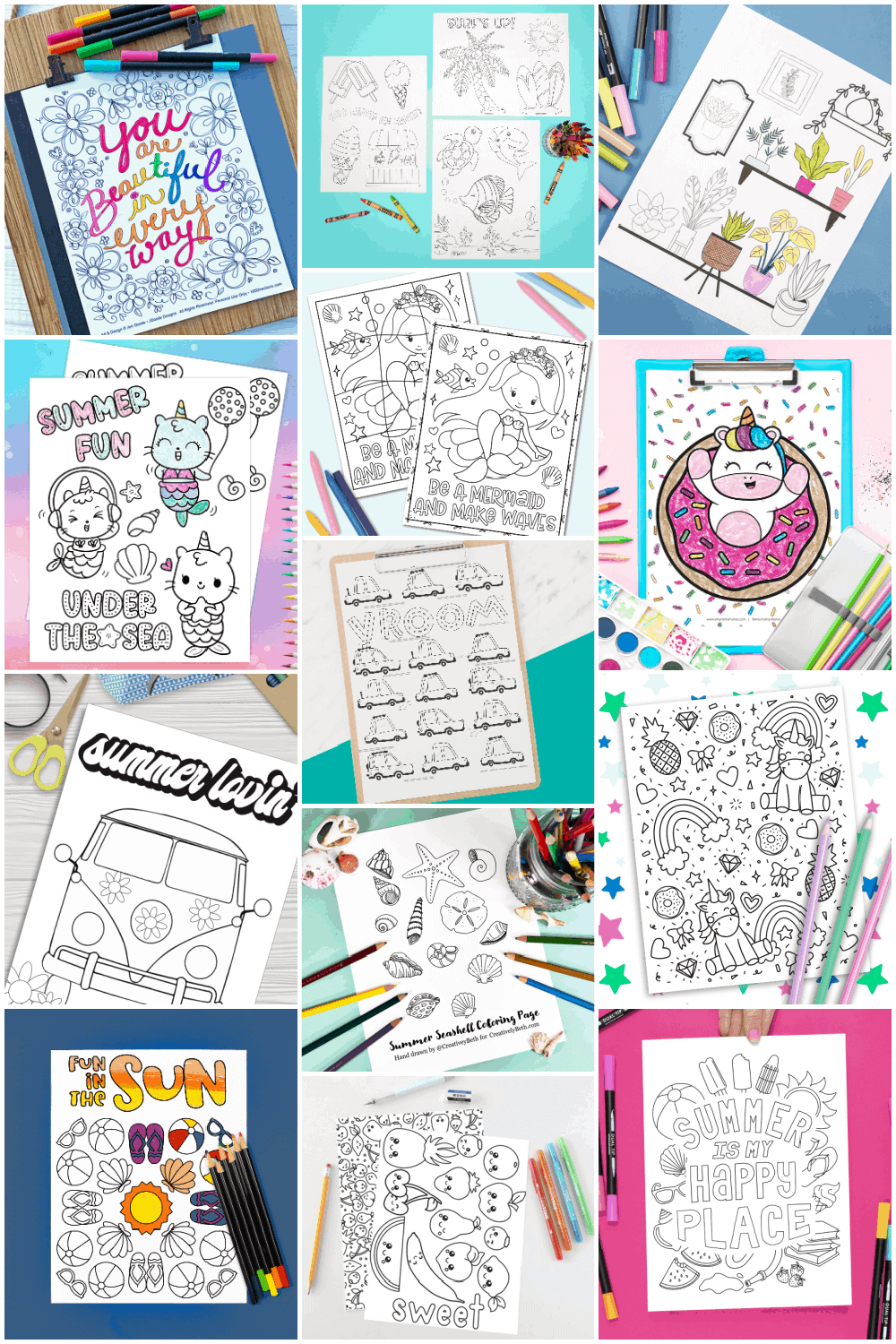 Colagem de páginas para colorir