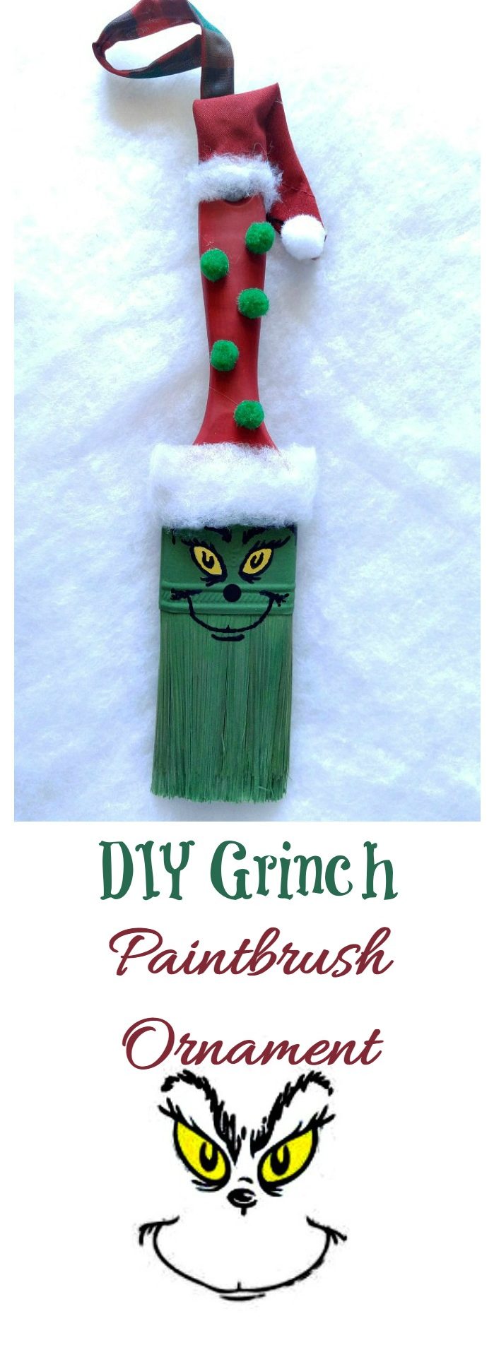 Este adorável Enfeite de Pincel do Grinch será um favorito da família por anos. É fácil de fazer com meu tutorial passo a passo.