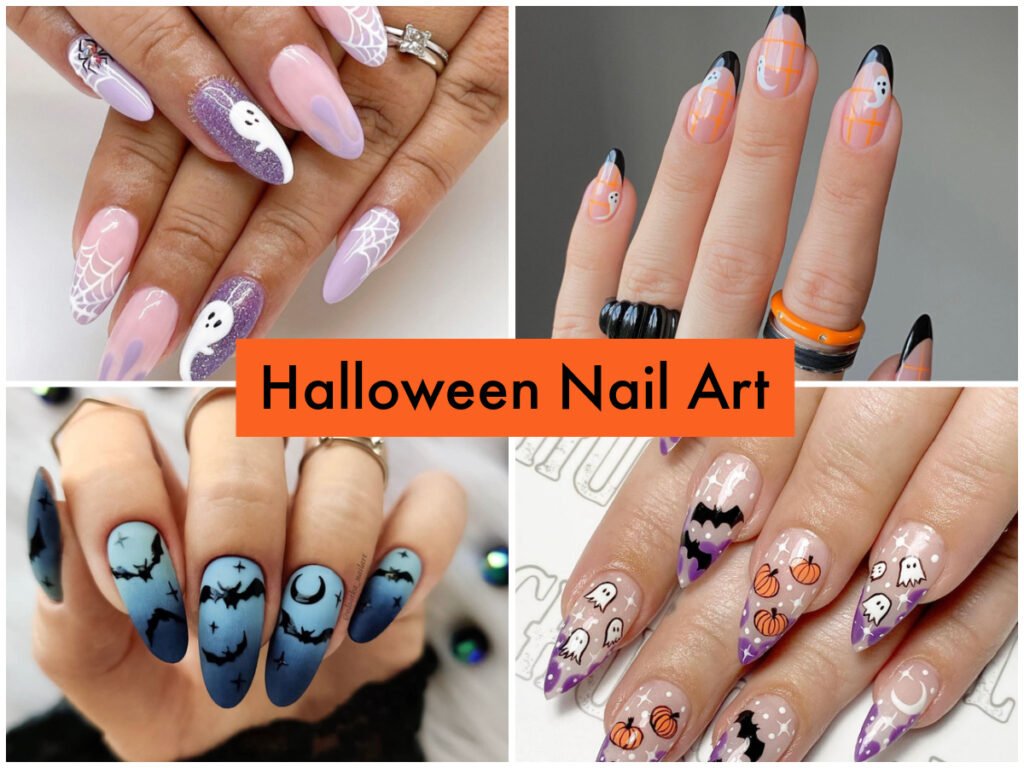 Colagem de ideias de arte para unhas de Halloween