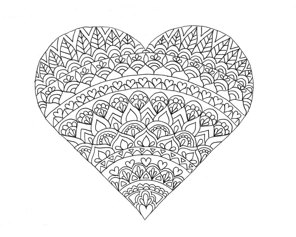 Página para Colorir Coração Design Mandala