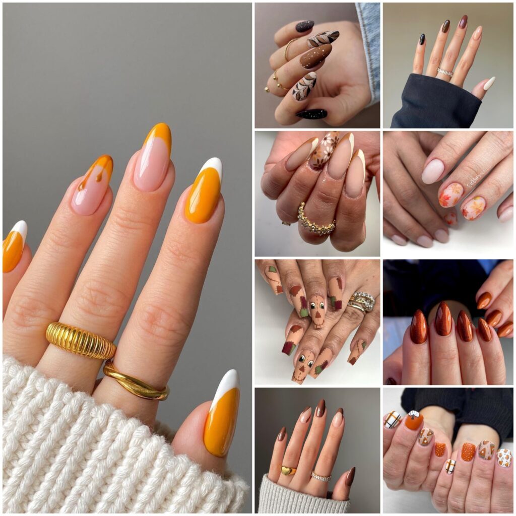 Colagem de Unhas de Ação de Graças e Ideias de Cores para as Festividades
