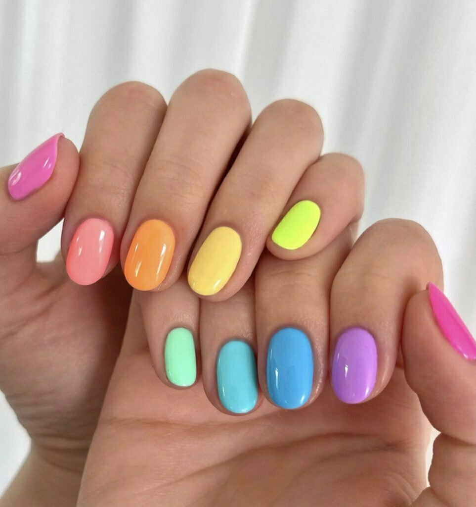 Unhas de verão arco-íris