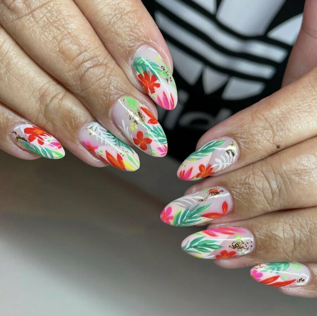 unhas de flor tropical