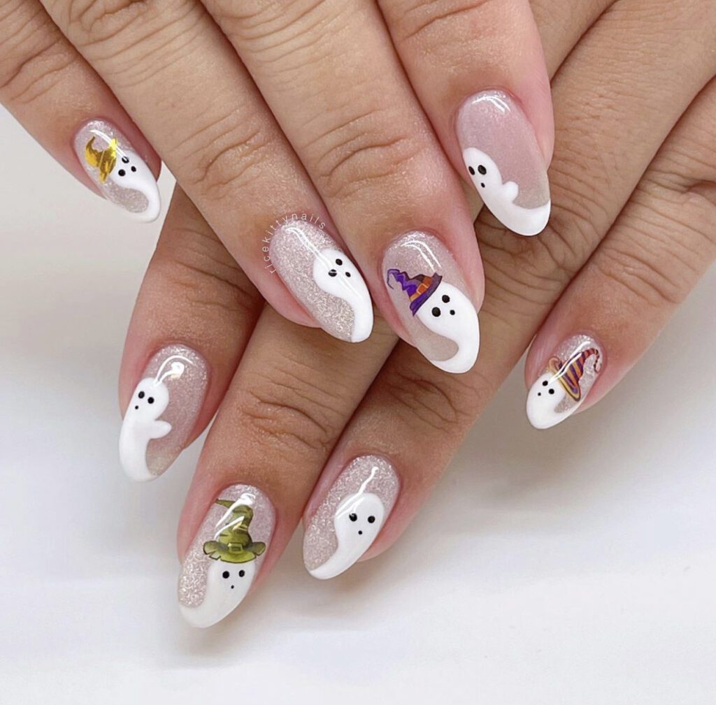 Unhas de fantasma pintadas fáceis e fofas