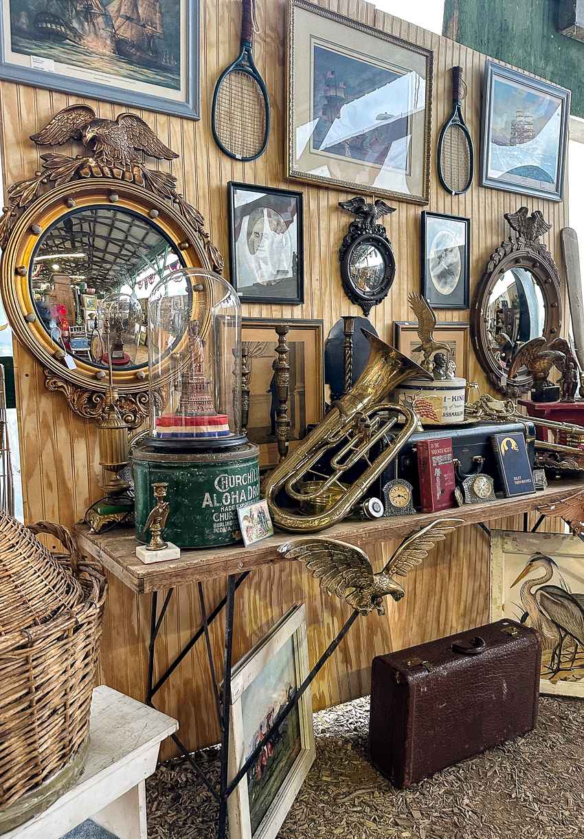 Explore my vintage booth from the Lucketts Spring Market. It's one of the trendiest vintage markets on the East Coast! #vintage #vintagedecor vintage eagle mirrors, vintage americana